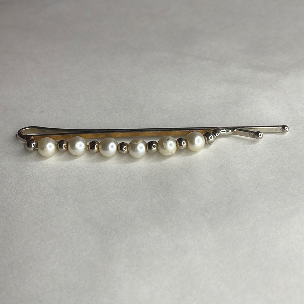 Vintage Faux Pearl and silver beaded Hair Pin